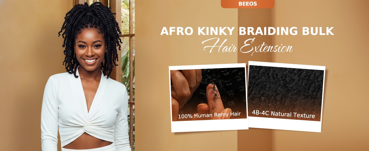 BEEOS Afro Kinky Bulk Human Hair 16″ 50g Honey Blonde 4C Kinky Curly FREE SHIP
