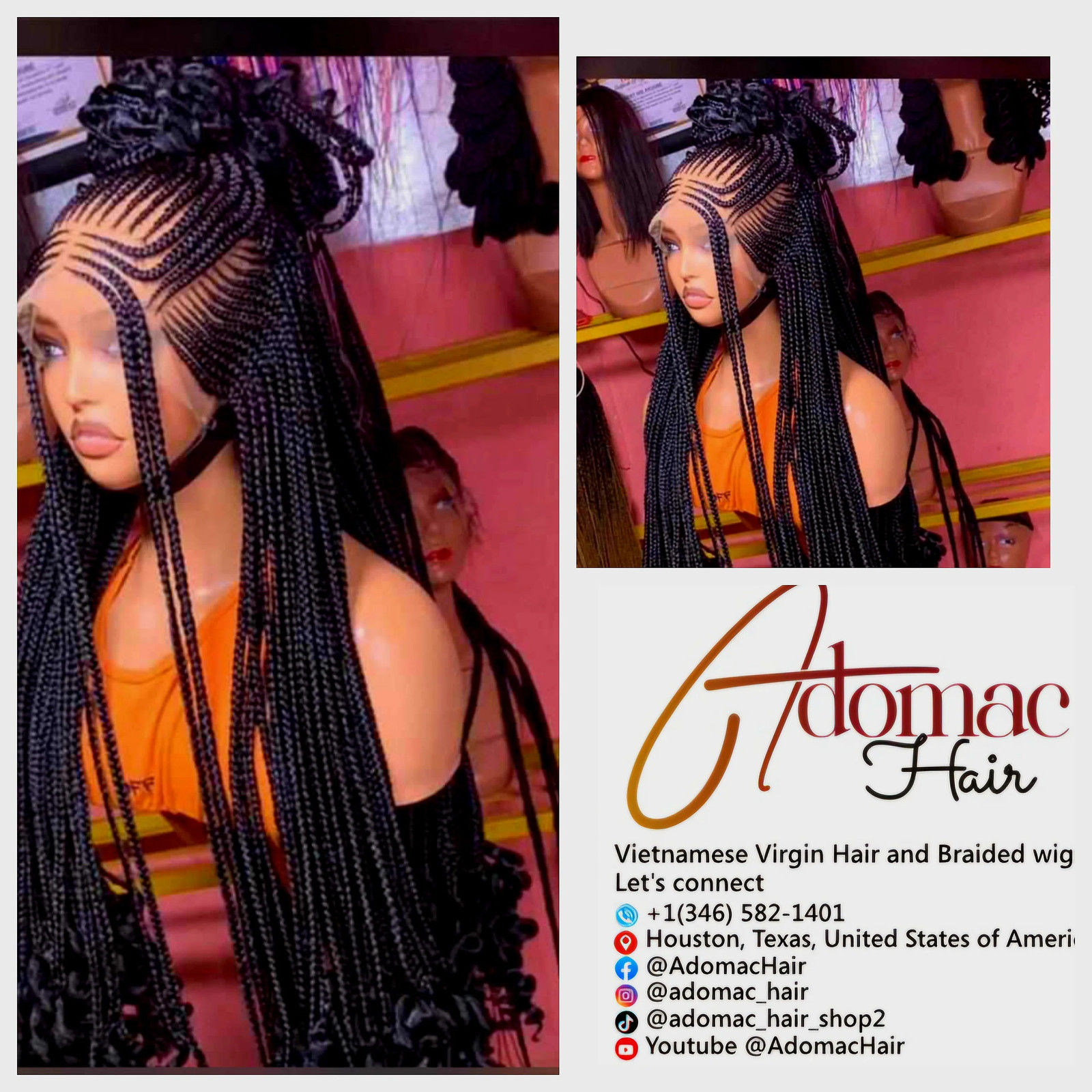 Black and Brown 36inches 360 full lace Braided Wig 001 – Synthetic Braided Wig