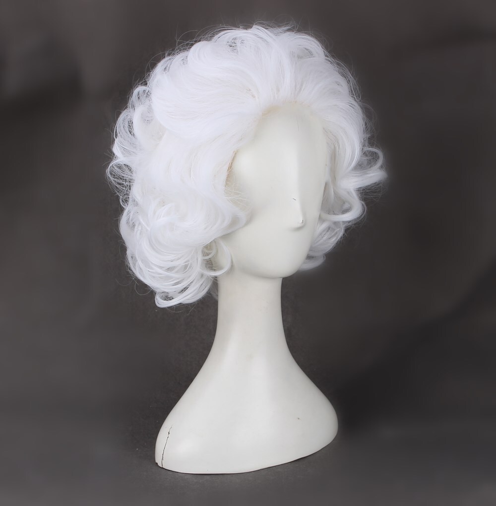 Old Lady Women White Wigs Short Fluffy Curly Cosplay Party Halloween+Wig Cap