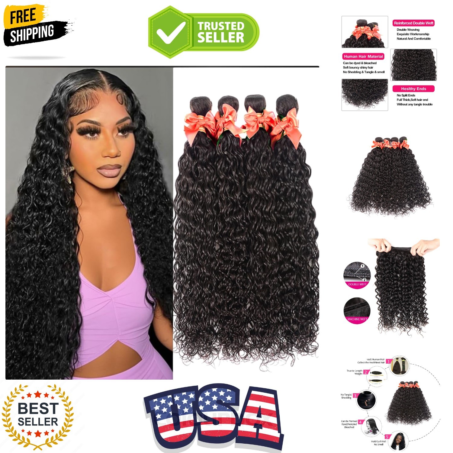 Water Wave Human Hair Bundles 22 24 26 28 Inch Wet and Wavy Bundles Human Hai…