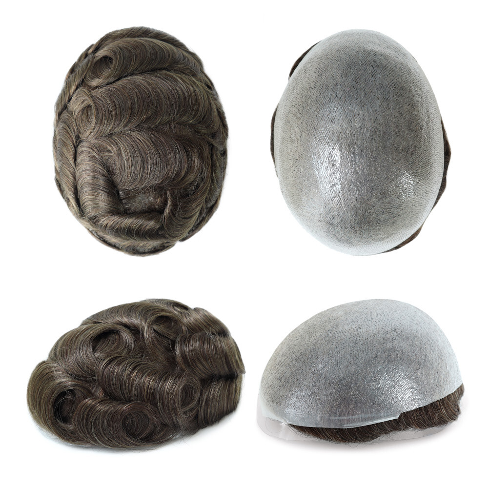 Ultra Thin Skin Super Mens Toupee Human Hair Replacement System Hairpieces 7×9