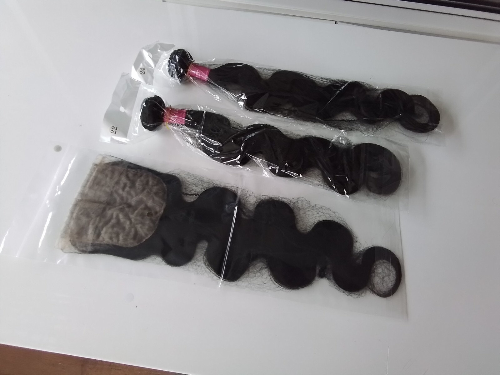 24+26 AND 22INCH 4X4 SILK BASE CLOSURE BRAZILIAN HUMAN HAIR 1b# BODY WAVES 250g