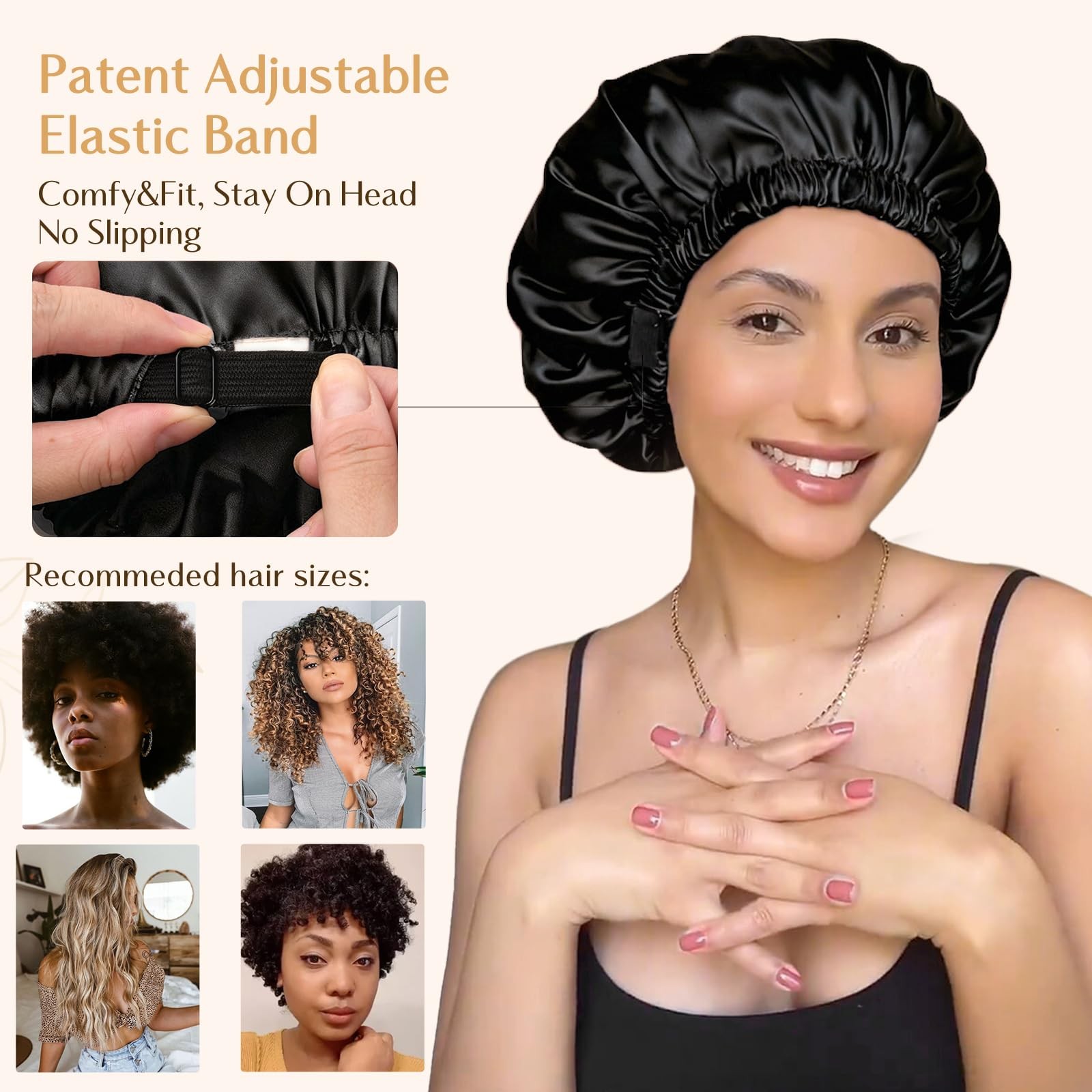 YANIBEST Adjustable Satin Bonnet Double Layer Hair Bonnet for Sleeping Bonnet…