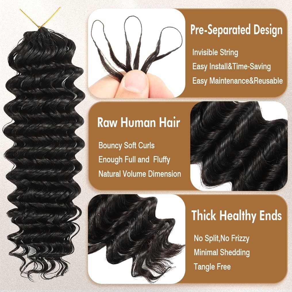 Deep Wave Invisible Knots Pre-Separated Human Hair Bundle 16 Inch 60g 16A Grade