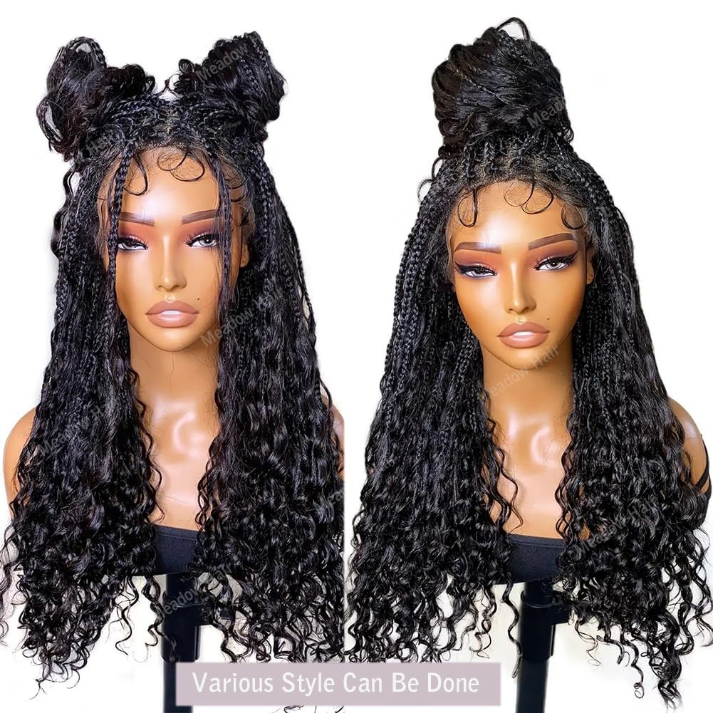 Boho Box Braids Wig – 12″ Full Lace Human Hair, Glueless, Pre-Plucked, Knotless