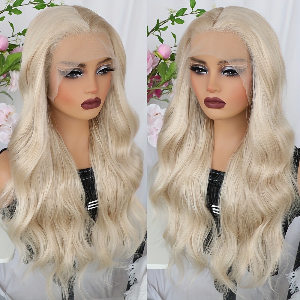 Body Wave Glueless Lace Front Wigs Long Wavy Heat Resistant Hair Light Blonde