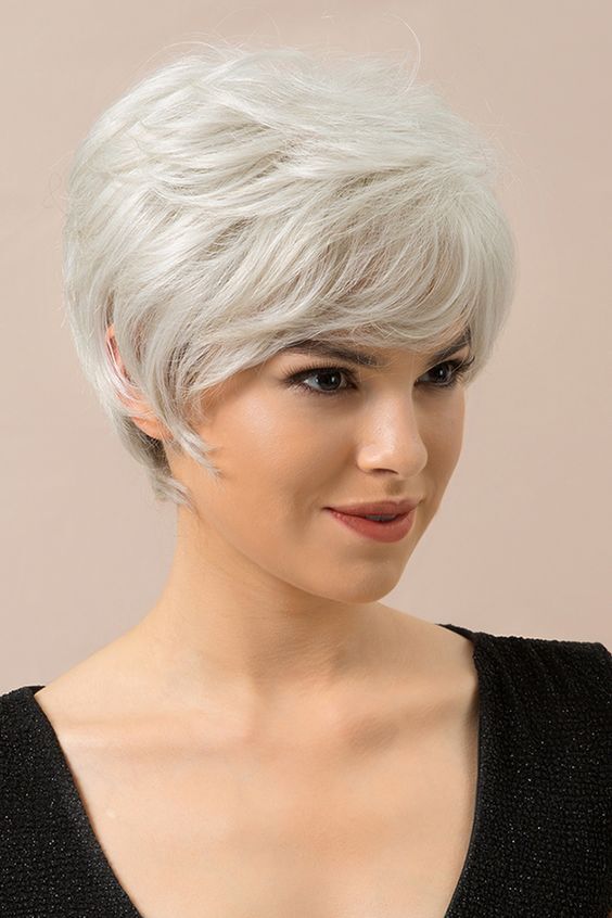 Short Pixie Cut Light White Gray Synthetic High-quality Wigs Cosplay Party New