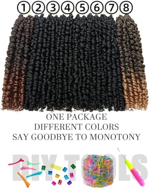 10 Inch 8 Packs Passion Twist Crochet Hair-Mixed 10 Inch (Pack of 8) 1B+T27+T30