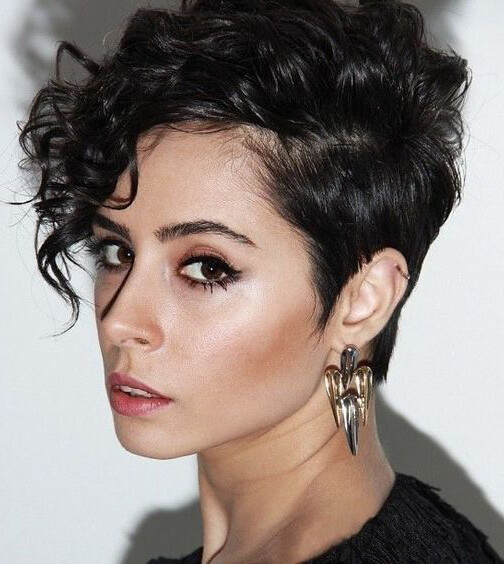 Burgundy Red Short Pixie Cut Curly Wig with Side Bangs for Women Synthetic Hair