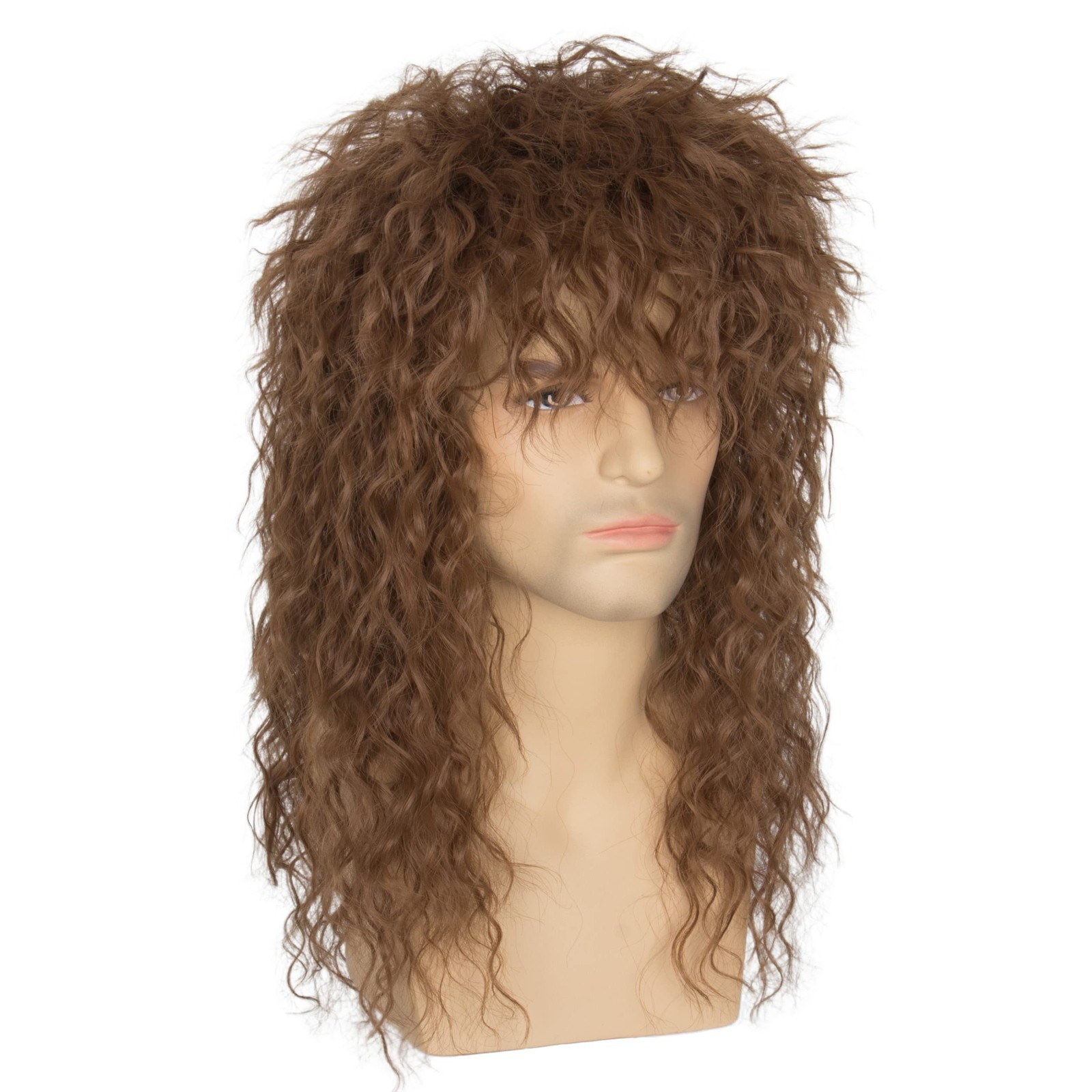 iss U Hair Long Curly Brown 80s Rocker Wig For en Women Hair Band Heavy etal Cos
