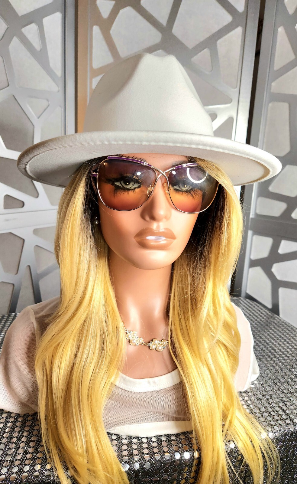 Blonde Ombre Wig Dark Roots Lace Front Glueless Human Hair Blend Long Wavy Wig