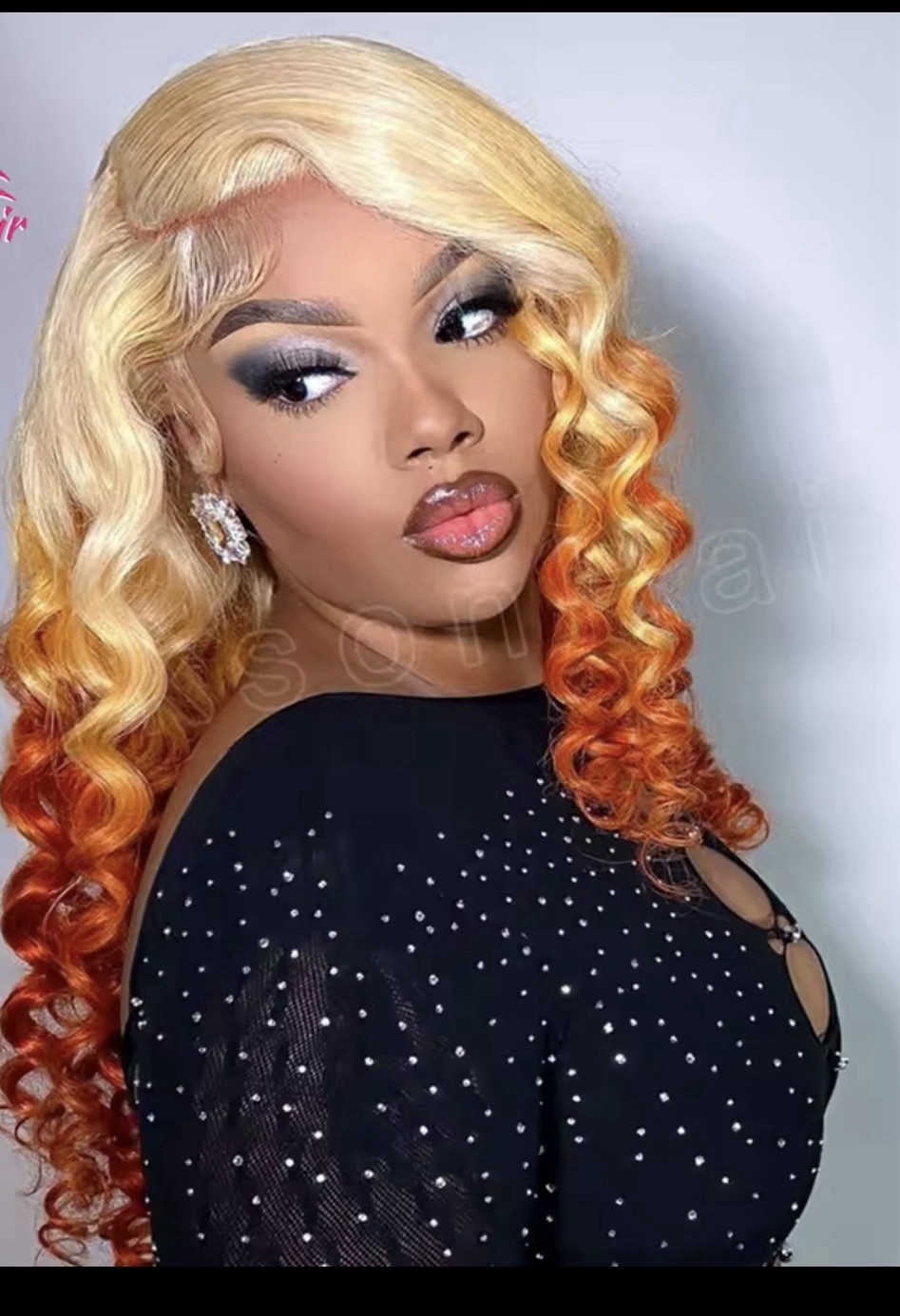 Women’s Curly Blonde to Copper Ombre Wig Fashion Costume Hairpiece