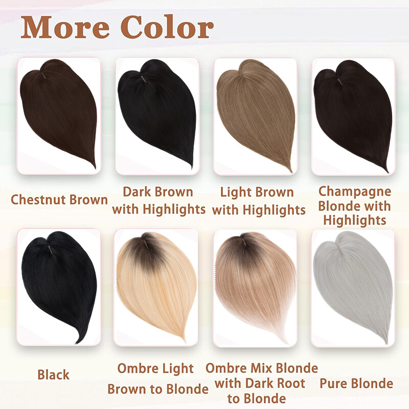 As Human Hair Women Topper 100% Remy Top Hairpiece False Clip In Silk Base Wig