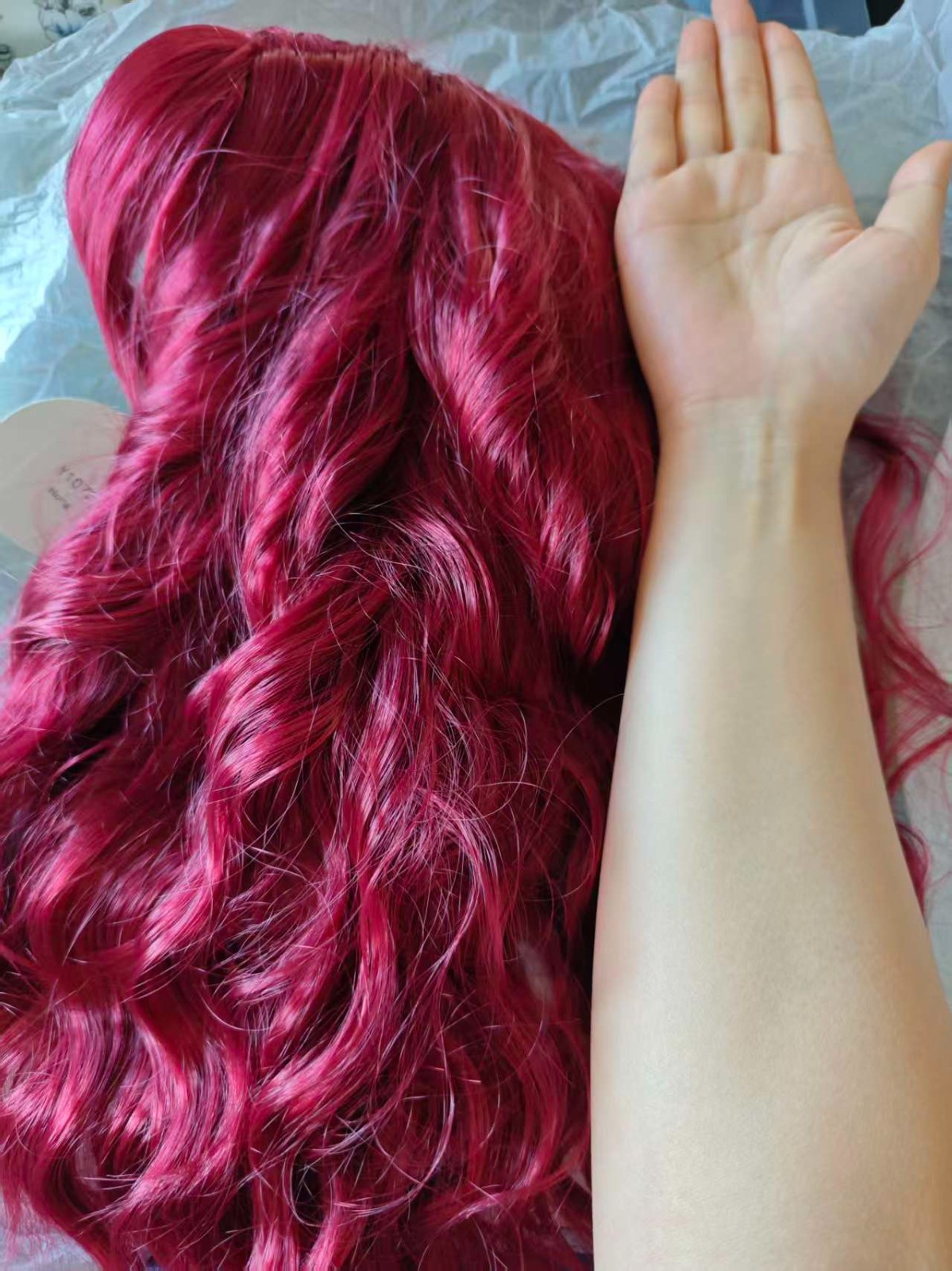 16in Burgundy Red Wig with Bangs Wavy Synthetic Wigs for Black Women Heat Safe