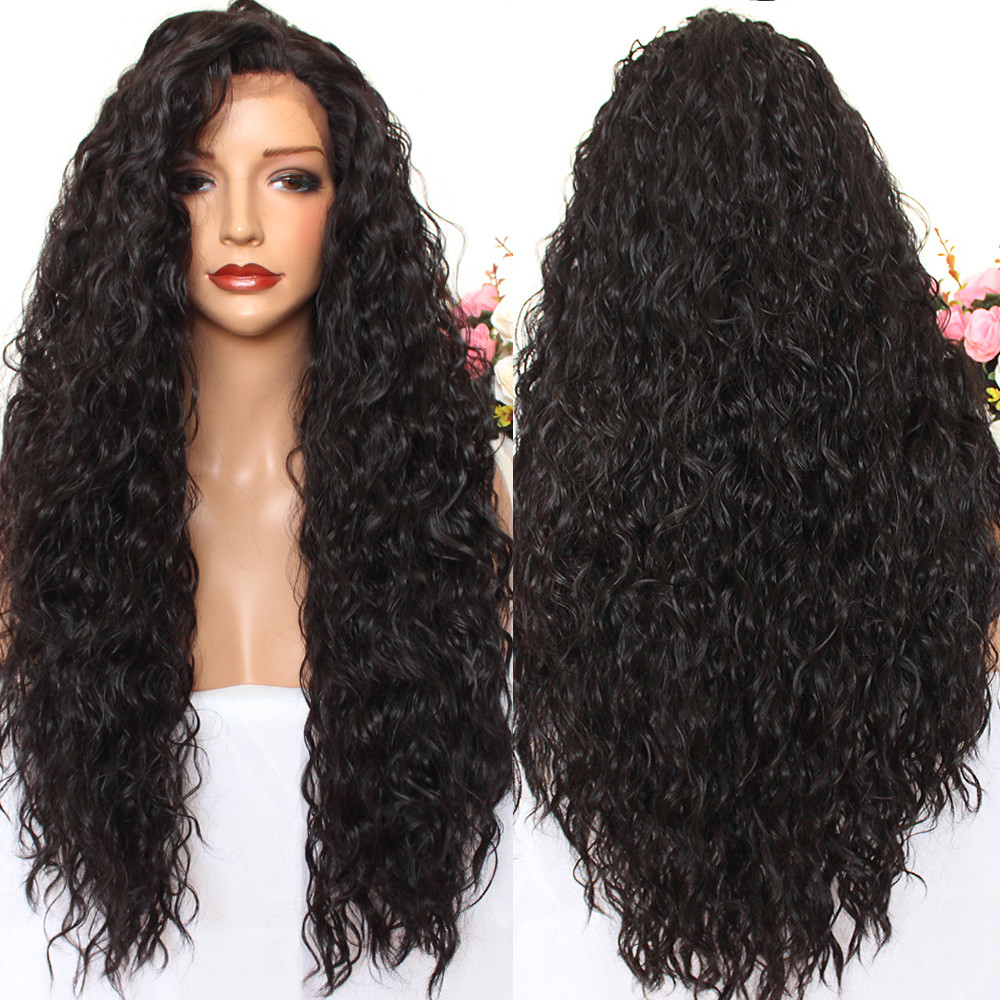Dark Brown Brazilian Lace Front Wig Loose Curly High Density Synthetic Hair Wigs