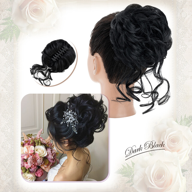 Thick Clip on in Messy Bun Hair Piece Extensions Wedding Updo Claw Ponytail Lady