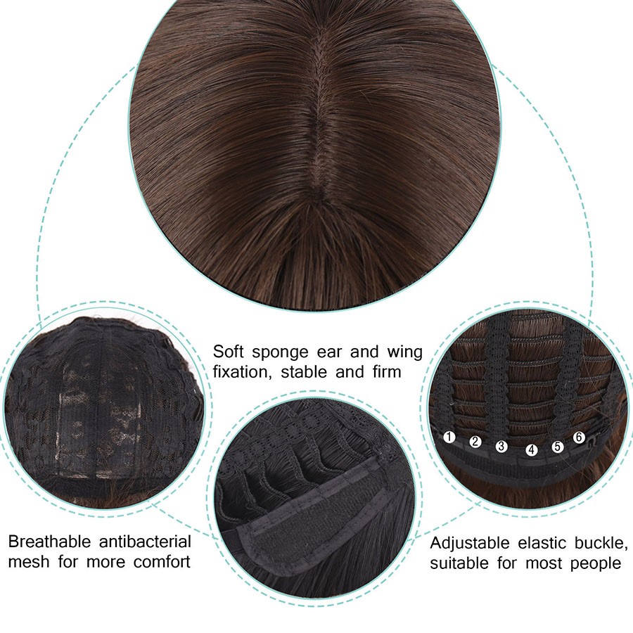 Soft Dress Up Wig With Bangs Medium brown Long Wavy Layered Heat Resistant Hair