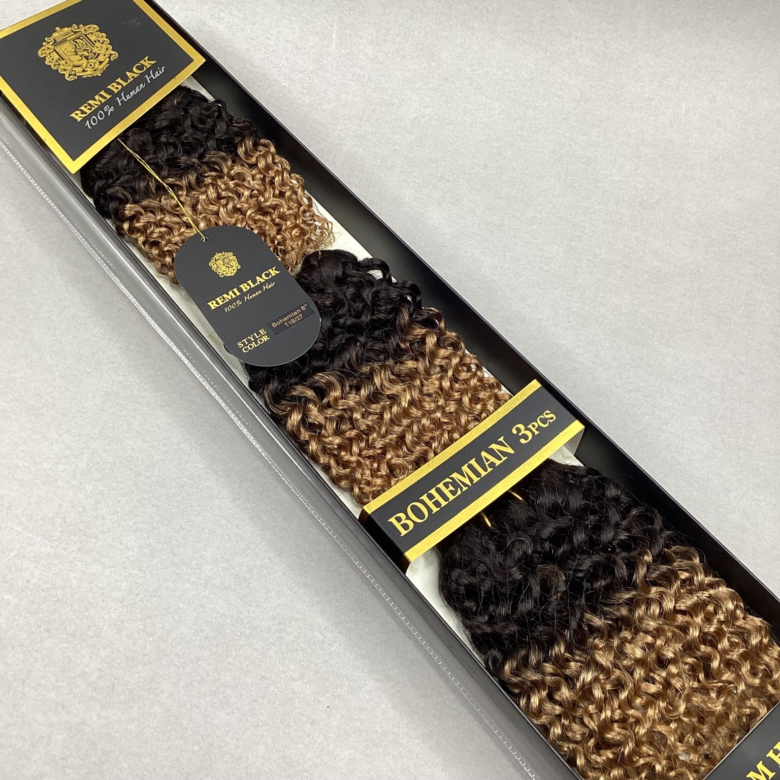 REMI BLACK Bohemian 100% Human Hair Extensions T1B/27 8″ 3PCS
