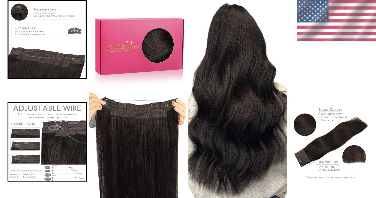 14 Inch Dark Brown Invisible Wire Hair Extensions for Natural Volume – 75g