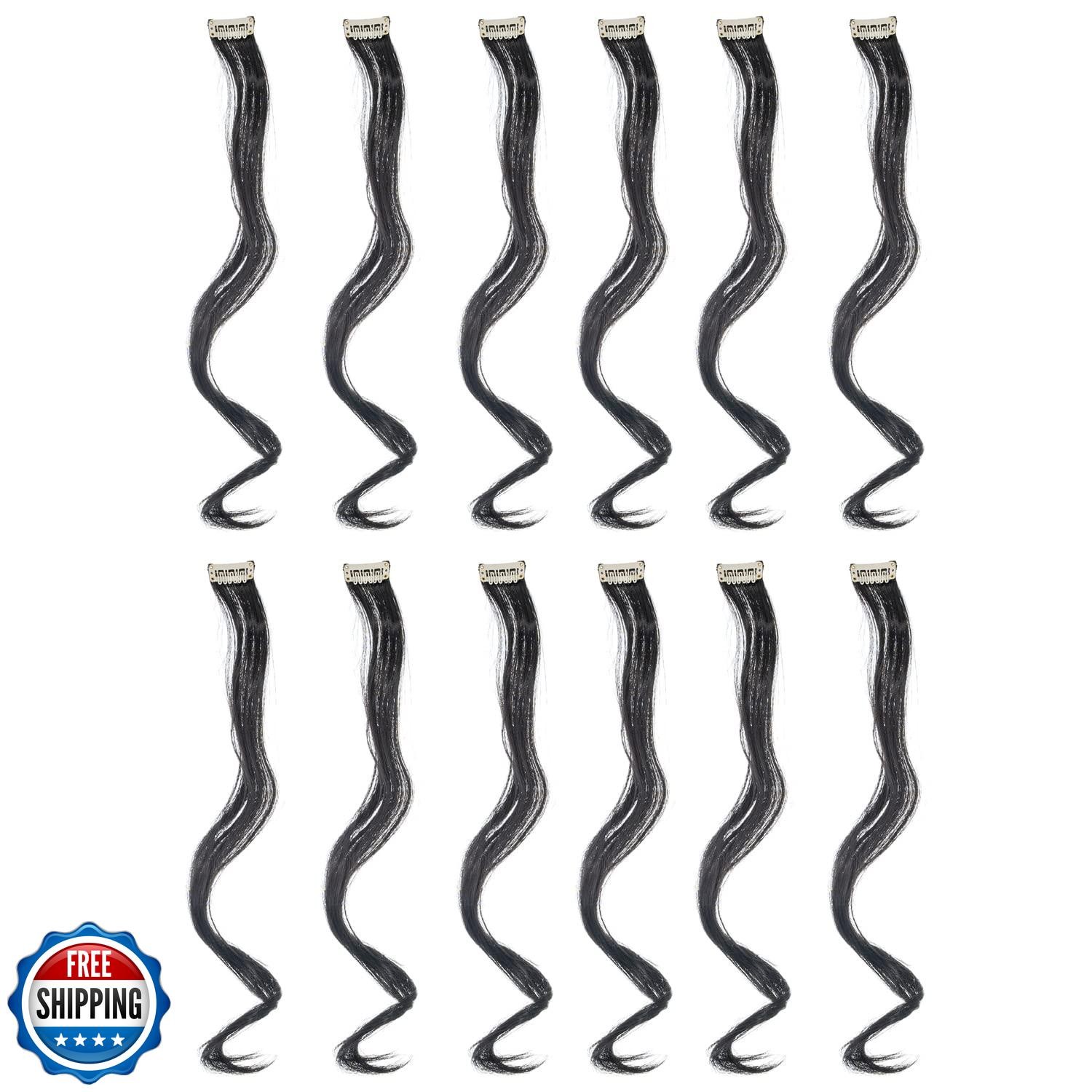 SWACC 12 Pcs Curly Wavy One Color Party Highlights Clip on in Hair Extensions