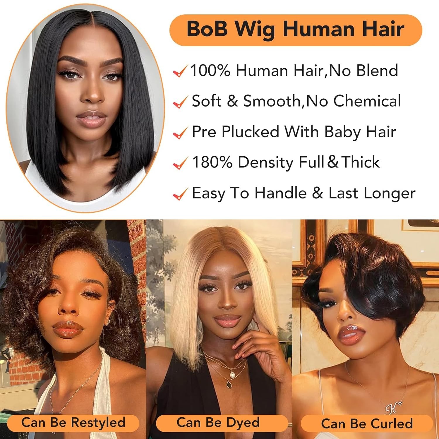 13×4 Lace Front Bob Wigs Human Hair Short Straight Bob Lace Frontal Wigs