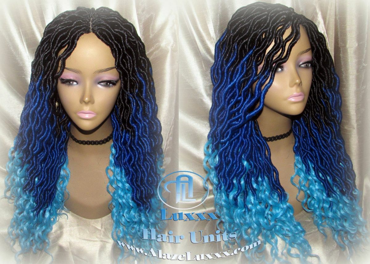 Goddess Locs Blue Ombre curly synthetic Mermaid Drag Queen Cosplay Wig Carnival