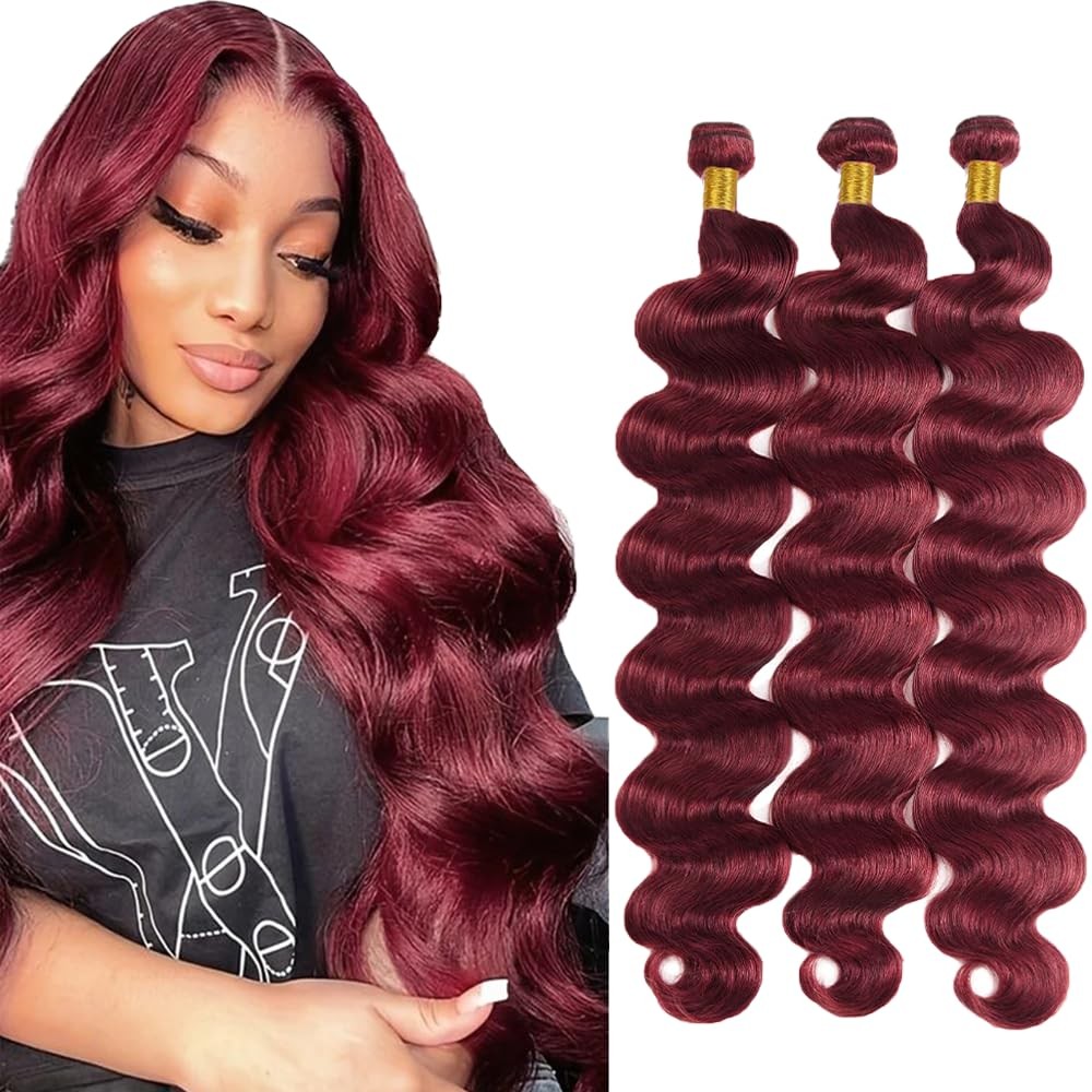 Poirewsa Wine Red Bundles Human Hair Body Wave Bundles 28 28 28 Inch 99J