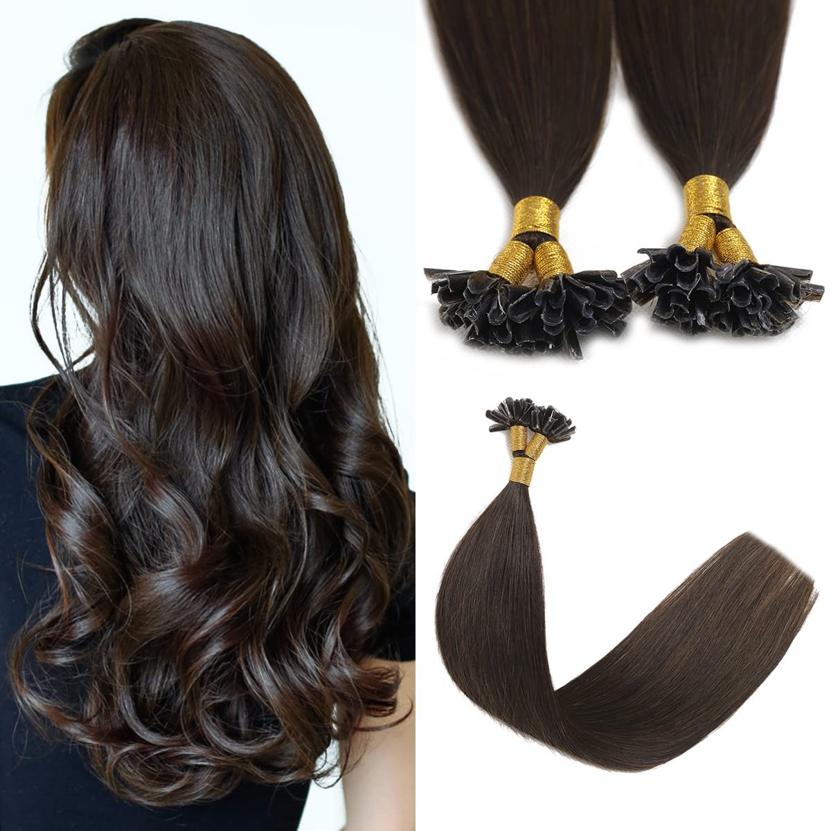 Keratin U Tip Hair Darkest Brown 14 Inch 50 Strand 40G Nail Prebonded Fusion …