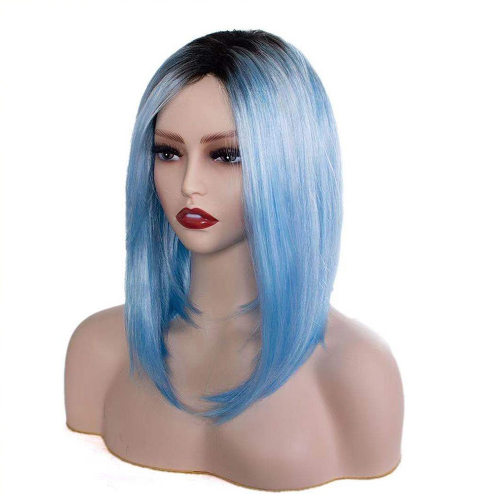 1Pc High Temperature Wire Wig For Cosplay Blue Short Straight Fashion Wig