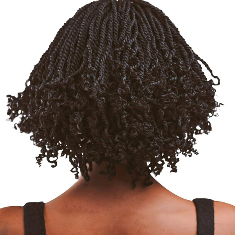 Short Bob Wig Braids Wig for Black Women withTwist Curly Braided Wigs None Lace