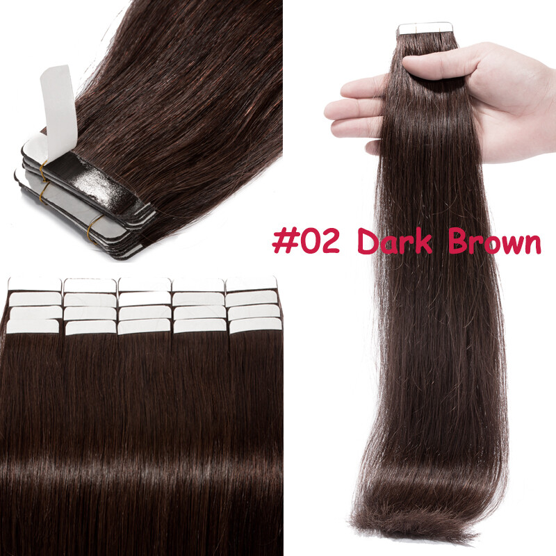 200g Thick Skin Weft Tape In 100% Human Hair Extensions Full Head 12″-24″ Long