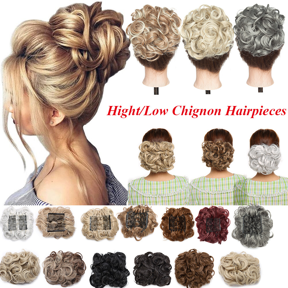 Large Chignon Messy Bun Comb Clip in Hair Extensions Hairpiece Scrunchie Curly