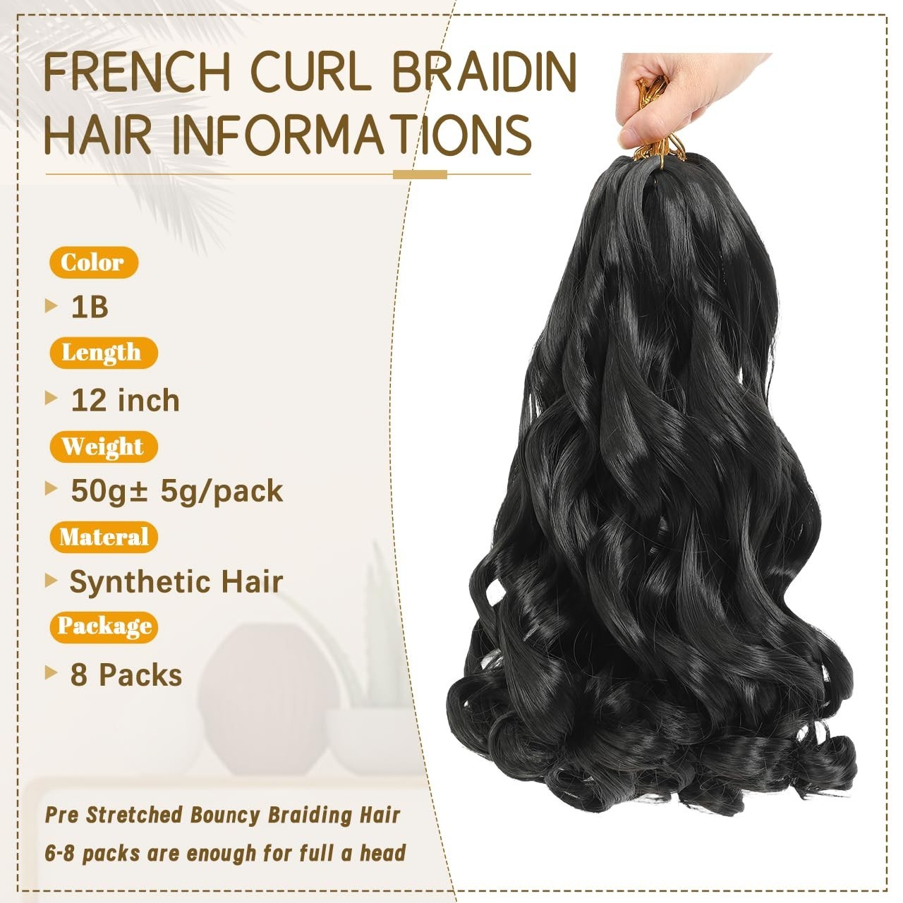 French Curl Braiding Hair 12 Inch Pre Stretched Bouncy Curly Extensions 16 Total