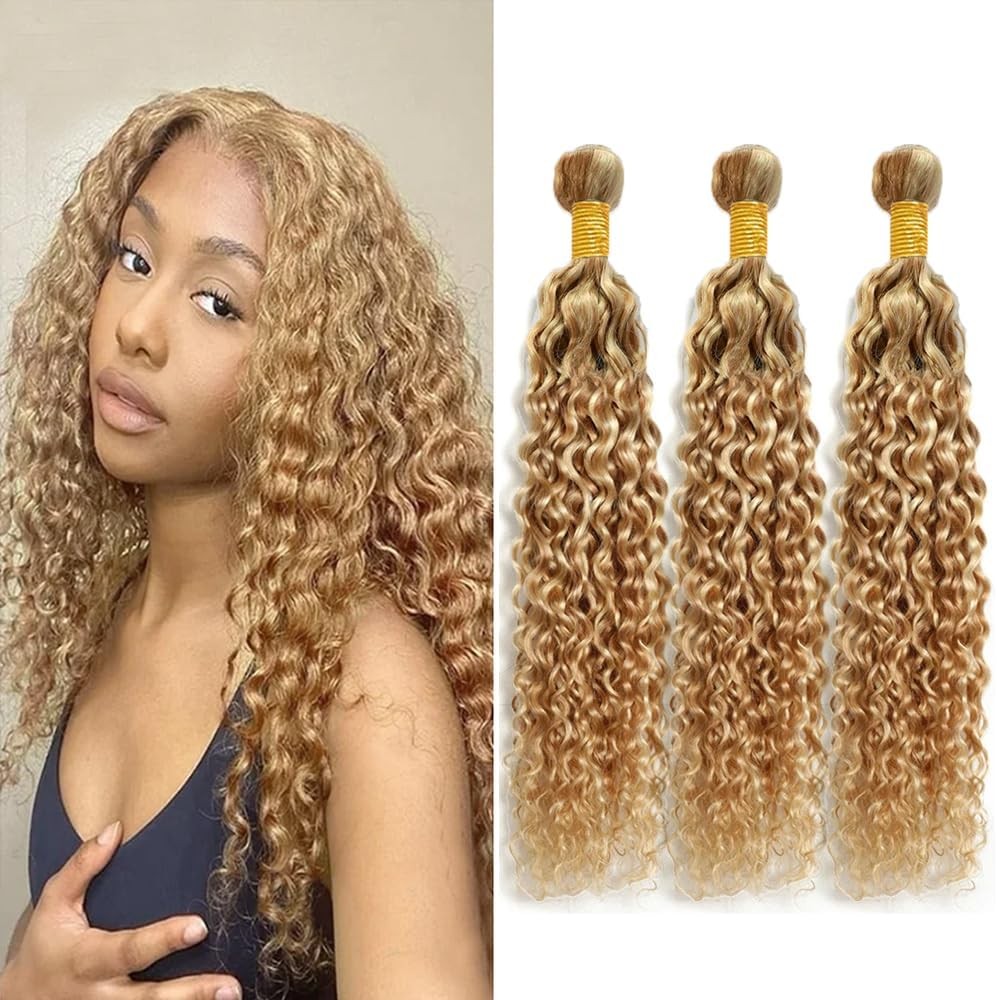 Giginger P27/613 Blonde Jerry Curly Human Hair Bundles 24 26 28 Inch Highlight