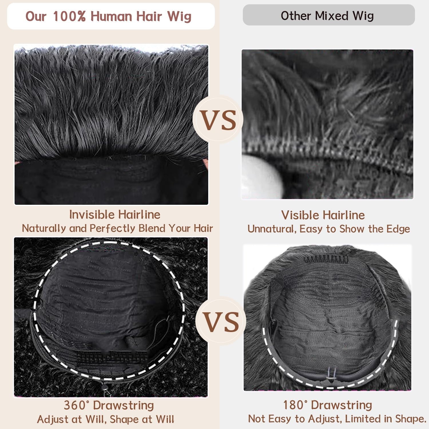 Curly Half Wig 220 Density 100% Real Human Hair 18″ Glueless Wear & Go 3-in-1