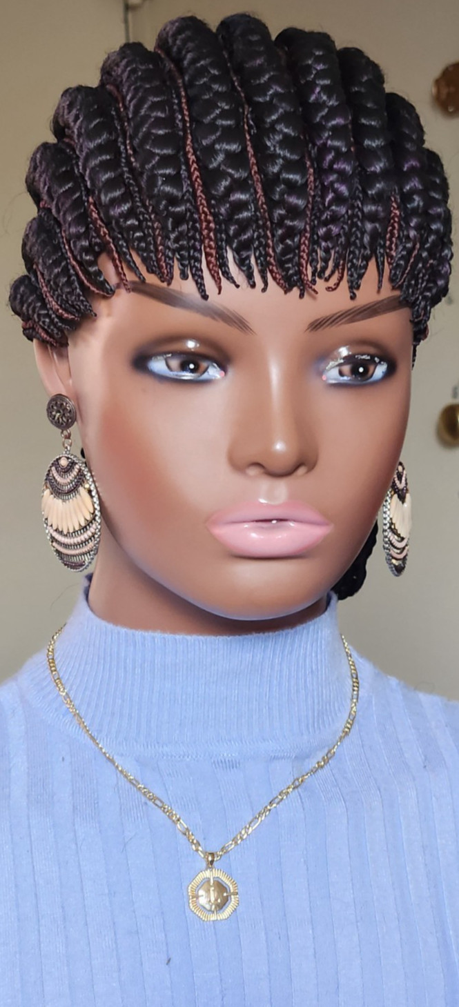 handmade braided cornrows wig pony Elephant 1B mix Dark purple/Dark brown