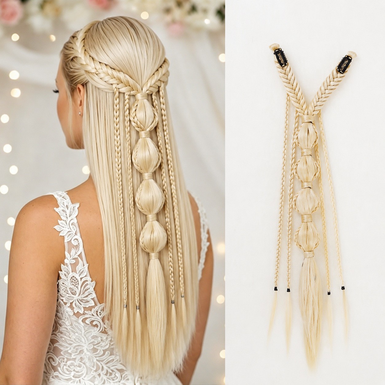 Clip in Braid Hair Extensions Boho Festival Princess Braid Hair Extension Weddin