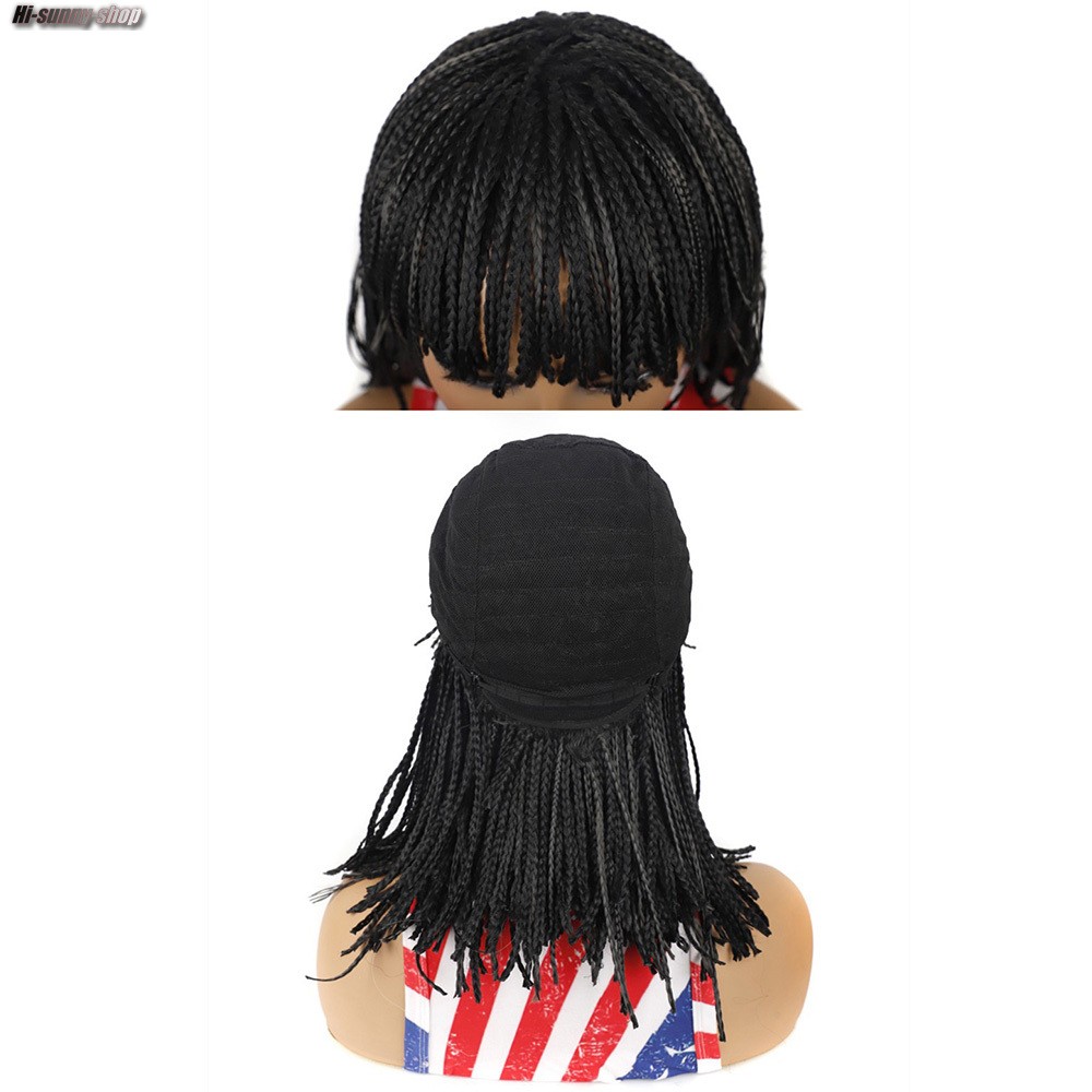 14″ Short BOB Box Braids Wigs for Black Women Synthetic Braiding Wigs Neat Bangs