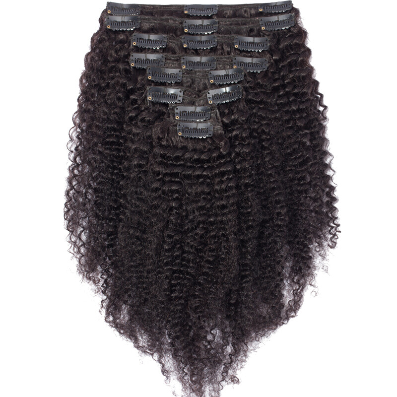 Afro Kinky Straight Thick Clip in Human Hair Extensions Full Head Double Wefted