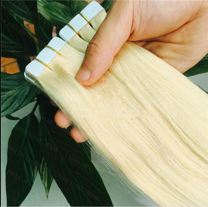 Tape in Human Hair Extensions 613 Light Blonde PU Skin Weft 20 inch 40pcs 100G