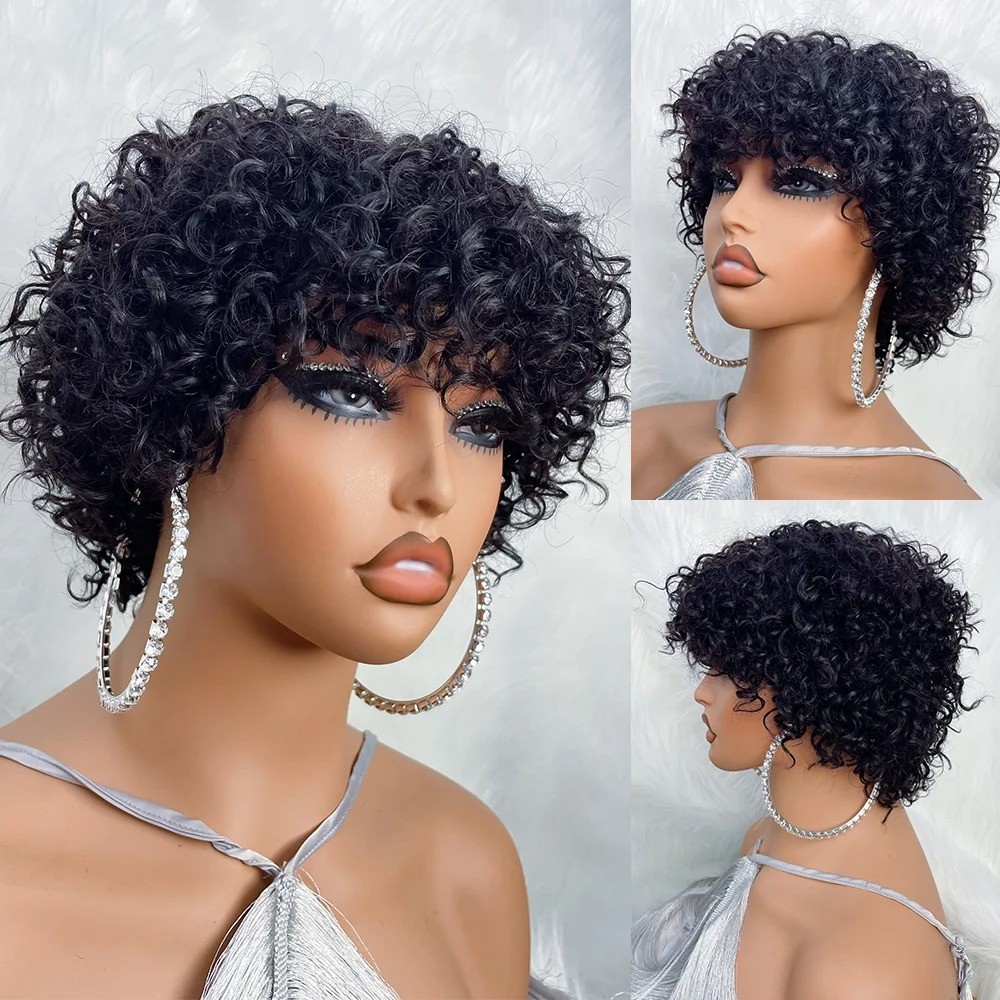 Pixie Cut Human Hair Wigs For Black Women Afro Rose Curly Funmi Glueless Wigs