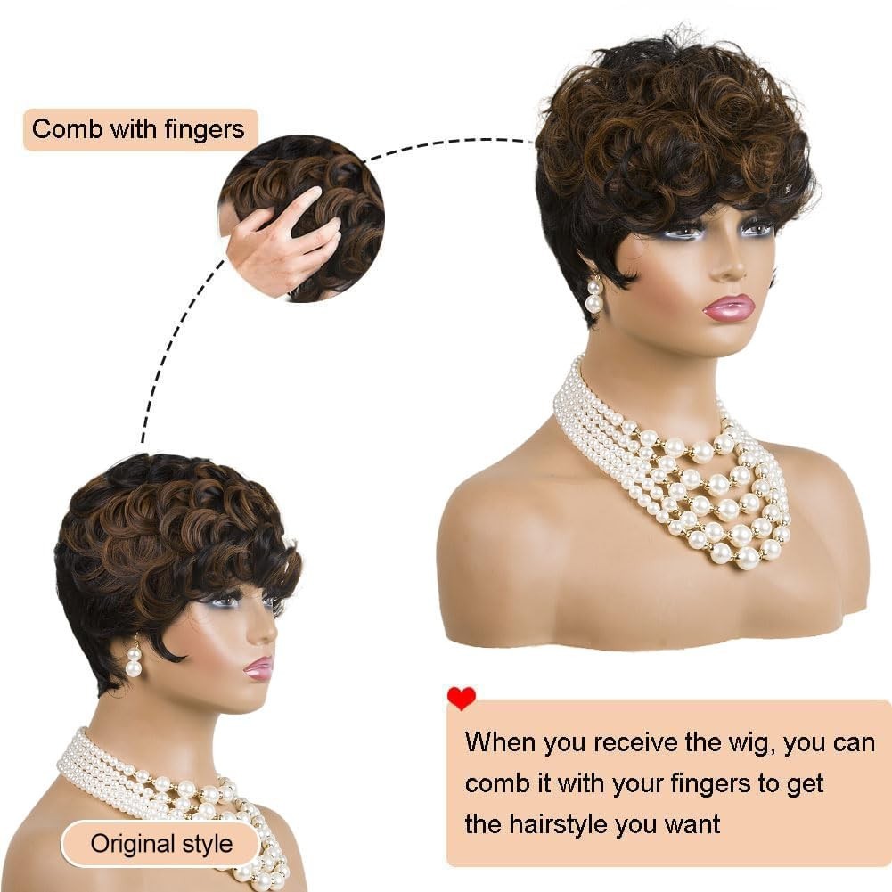 Versatile Pixie Cut Wig with Adjustable Straps – Auburn Ombre for Black Women