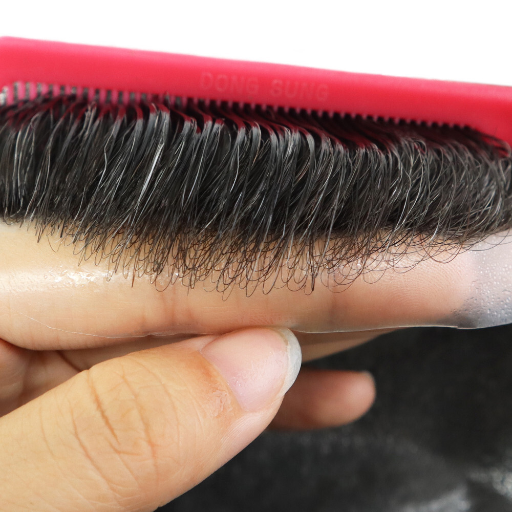 Mens Toupee Human Hair Replacement System 0.04mm Skin PU Hairpiece 100% Denisty