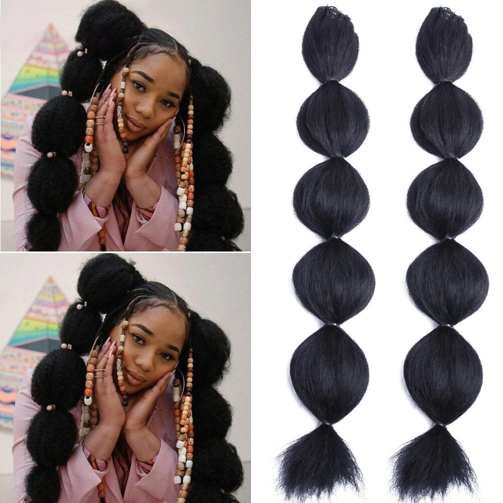 Drawstring Afro Puff Kinky Straight Bubble Ponytail Wig Synthetic Ponytail Black
