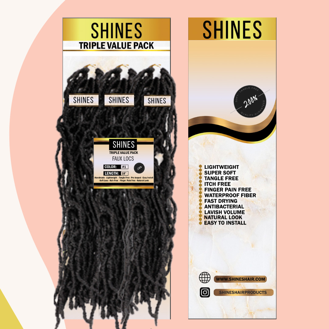 SHINES HAIR Faux Locs, 3pc Value Pack, 1B, 36in, Crochet, Prelooped, Itch Free