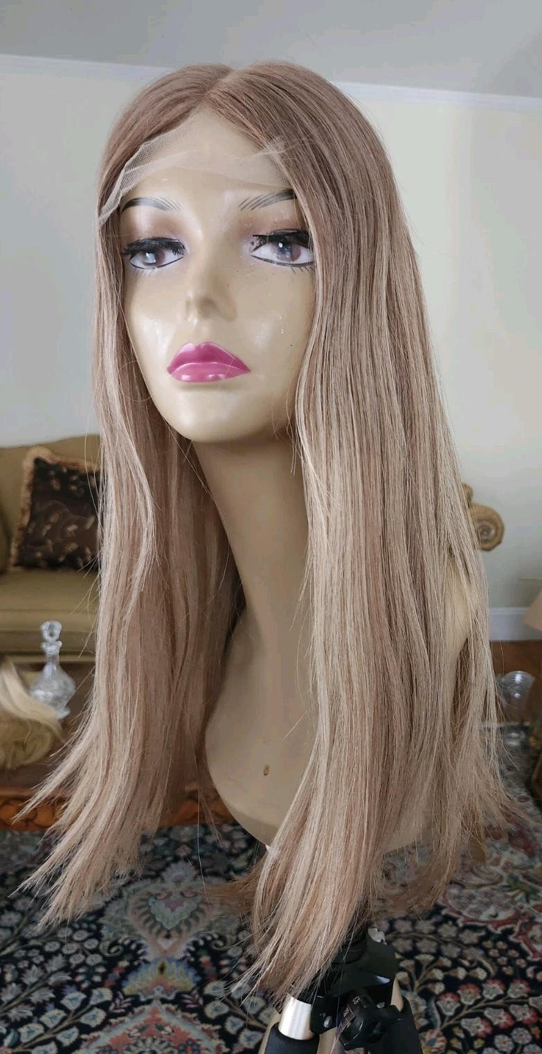 HUMAN HAIR MEDIUM BLONDE WITH DIMENSIONS LACE TOPPER 8″X8″ 22” LONG