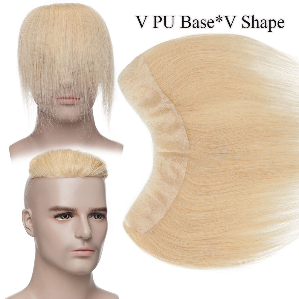 Super Thin Skin PU Mens Toupee Hairpiece Remy Human Hair Replacement V-LOOP Wigs