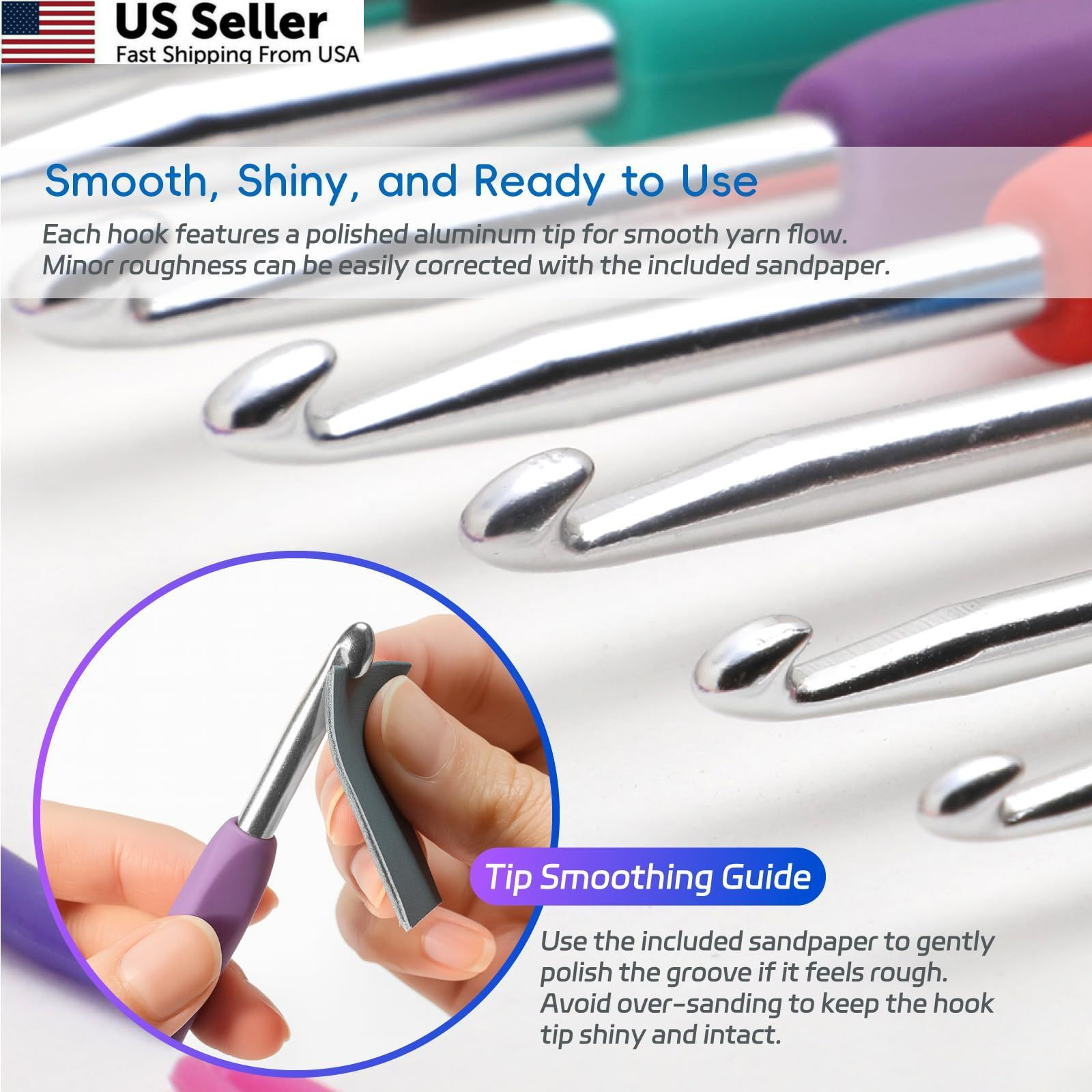 9PCS Ergonomic Crochet Hooks Set by Flickzo – Aluminum 2-6mm, Multicolor