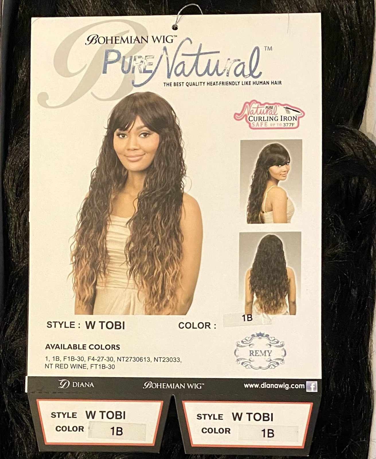 DIANA BOHEMIAN WIG W TOBI 1B Off Black Color Pure Natural Like Human Hair NEW