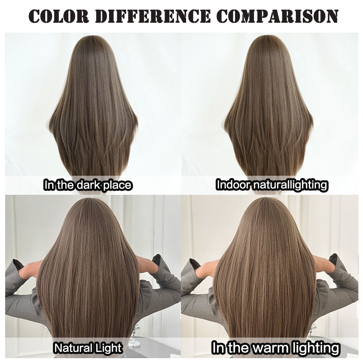 Brown high-quality straight hair with fringe wig for women full head coverings